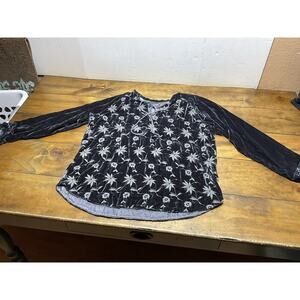 Johnny Was Pete & Greta Silk Blend Blue Velvet Embroidered Top Size Large